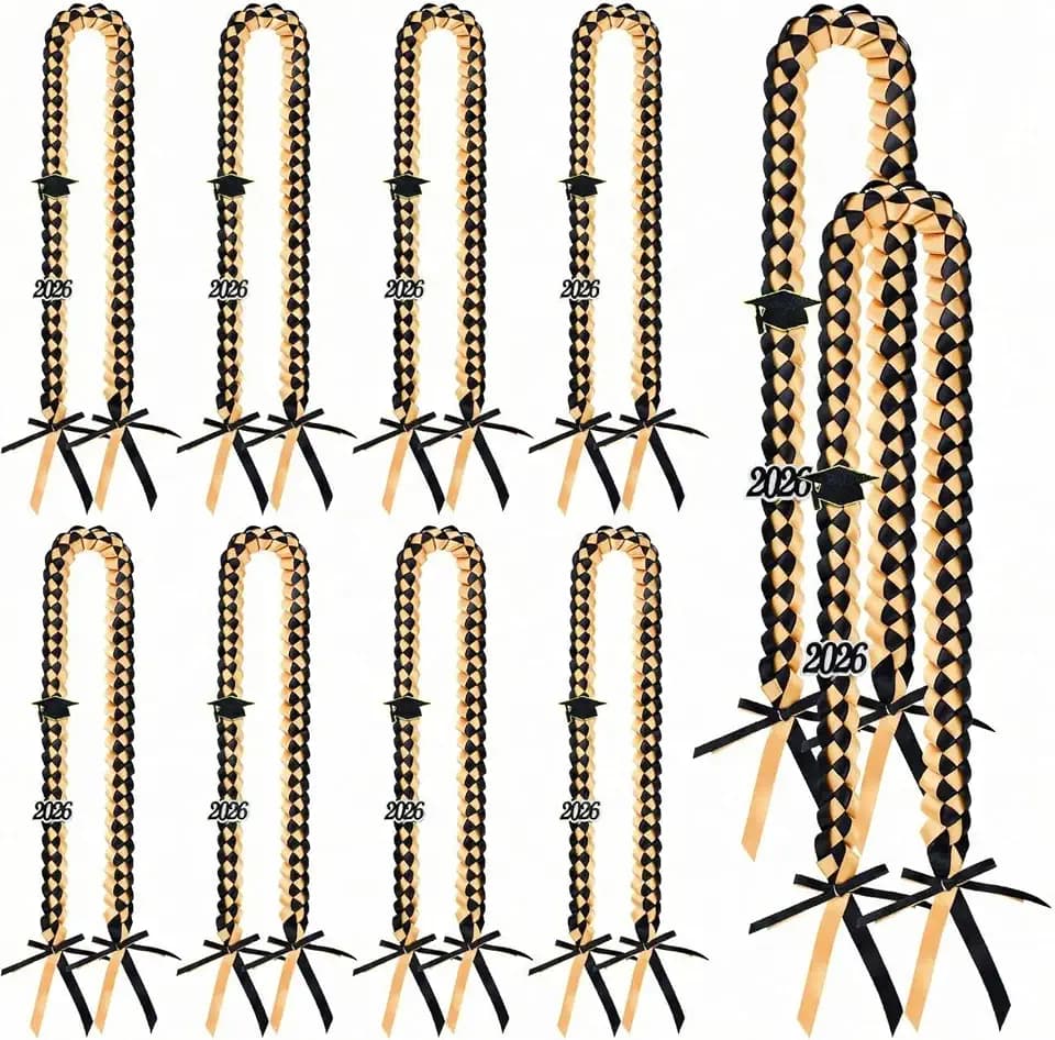 Haull 10pcs 2026 Graduation Ribbon Lei Class of 2026 Braided Necklace Handmade Charm Graduation Gift for High School College senior night Party