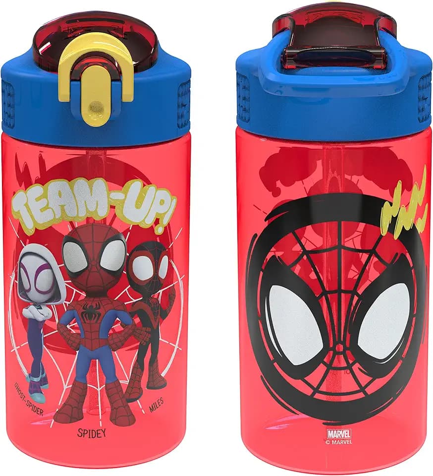 Zak Designs Spider-Man 16oz Leak-Proof Straw Kids Water Bottle, 2-Pack