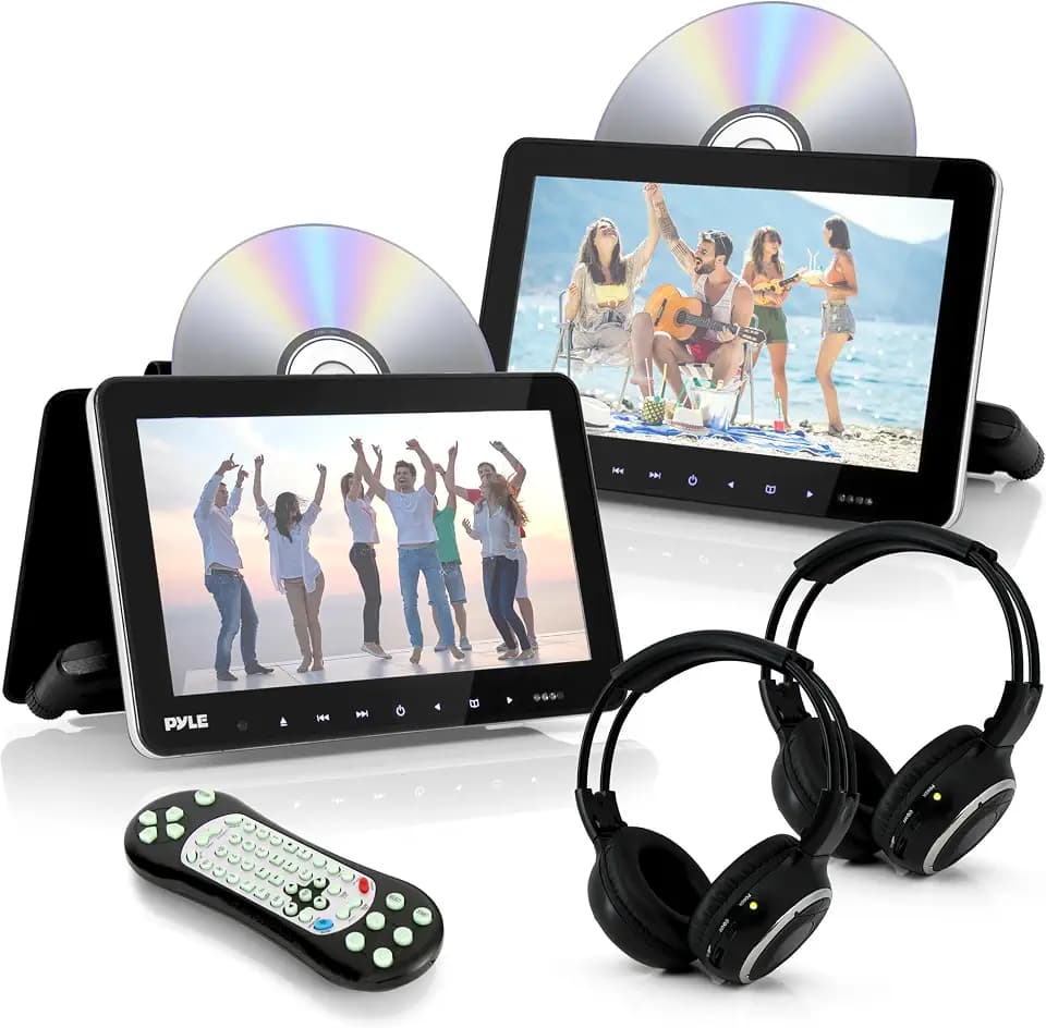 Pyle DVD Player Auto - 2 Kopfstützen Monitore 10,5" (27 cm) für Rücksitz - HDMI Auto Fernseher für Kinder mit Kopfhörer, USB SD AV In/Out