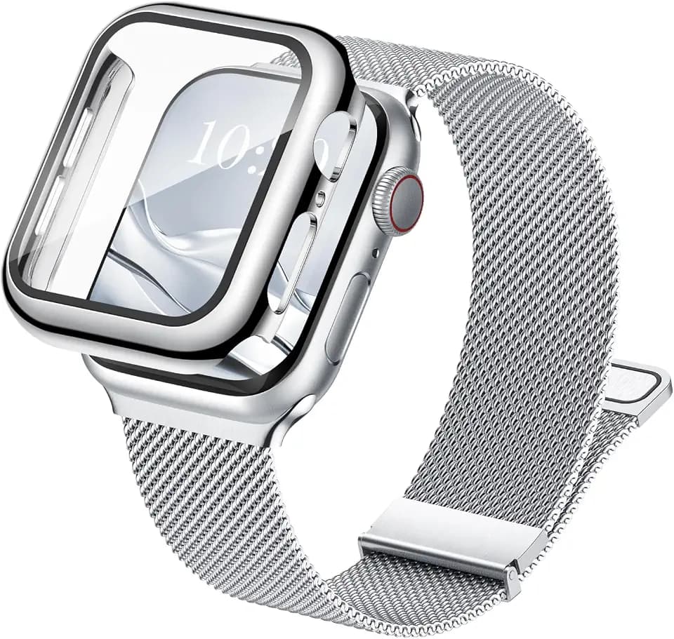 Armband mit Hülle Kompatibel mit Apple Watch 42mm 46mm 41mm 45mm 40mm 44mm, Magnetisch Metall Armband und Schutzhülle mit Hartglas für Apple Watch 11 10 SE 9 8 7 6 5 4
