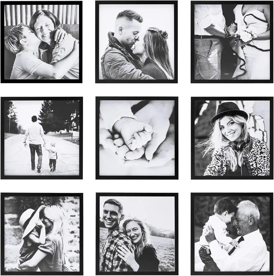 ArtbyHannah Square Picture Frame, Black Wall Hanging Photo Frame 8x8 Inch