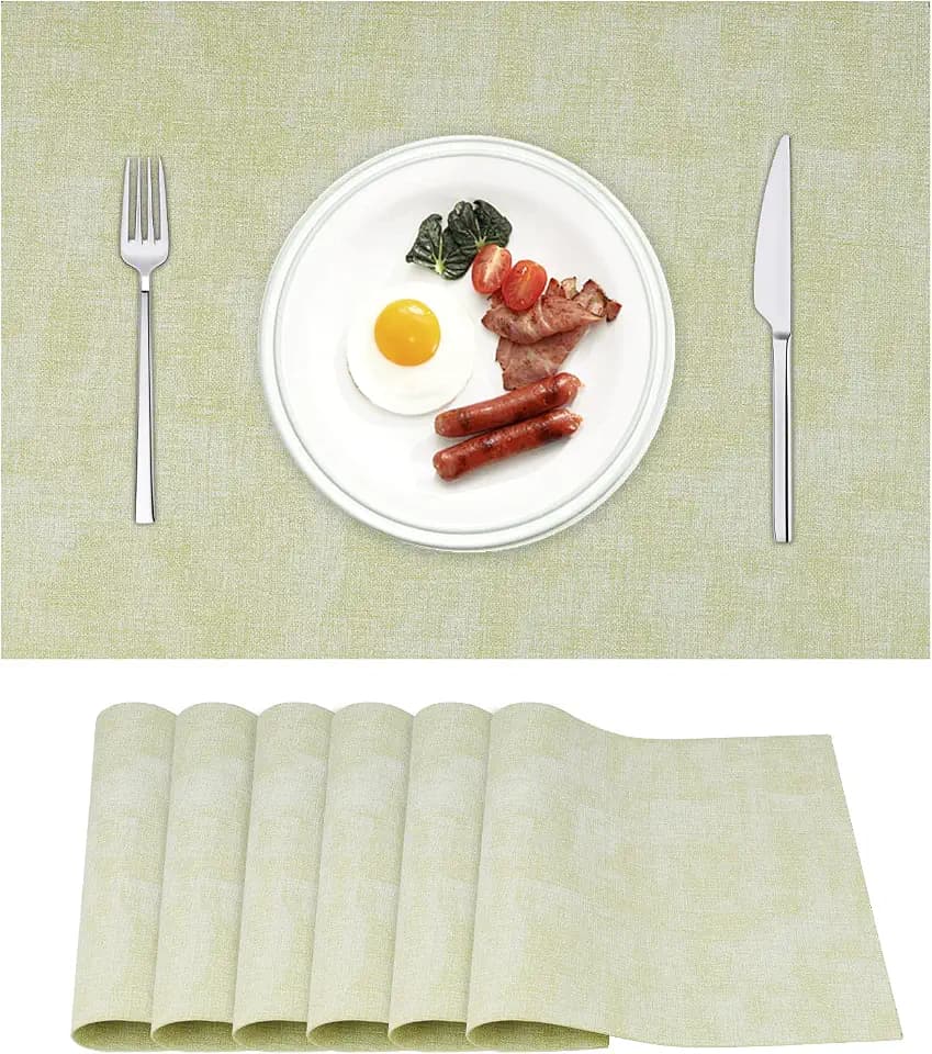 Leather Heat Resistant Placemats Set of 6 Waterproof Wipeable Washable PU Table Mats,Easy to Clean Anti-Slip Place Mats (Light Green, 6)