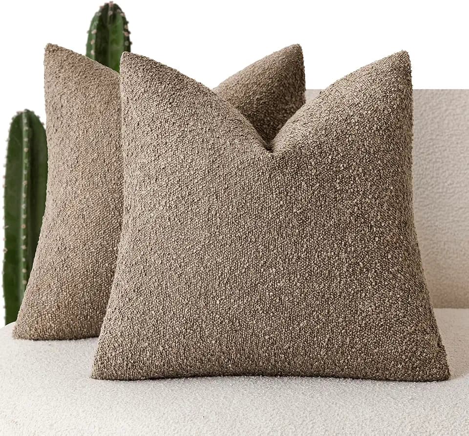 Foindtower Decorative Textured Boucle Throw Pillow Covers 26x26 Light Brown