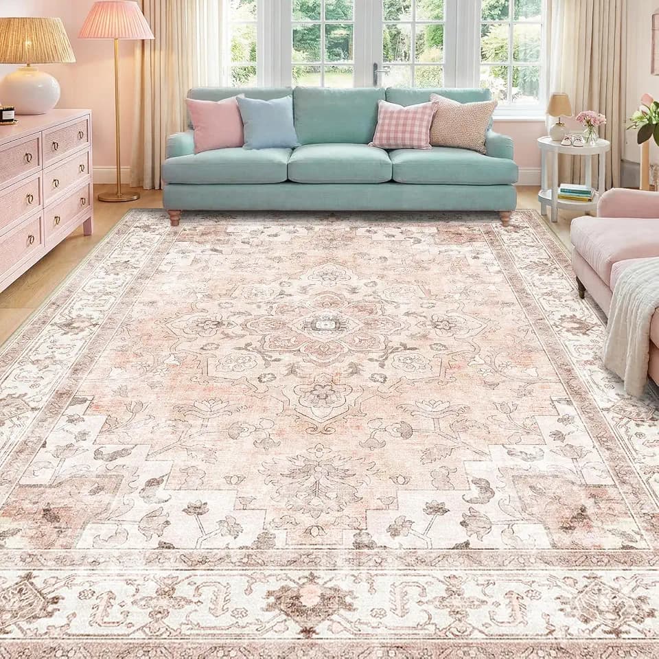 CAPALOCA 9x12 Washable Nursery Girls Low Pile Area Rug Pink