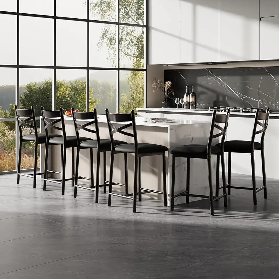 GarveeHome 26in Bar Stools Set of 6, BarStools with Back, Support 300LBS