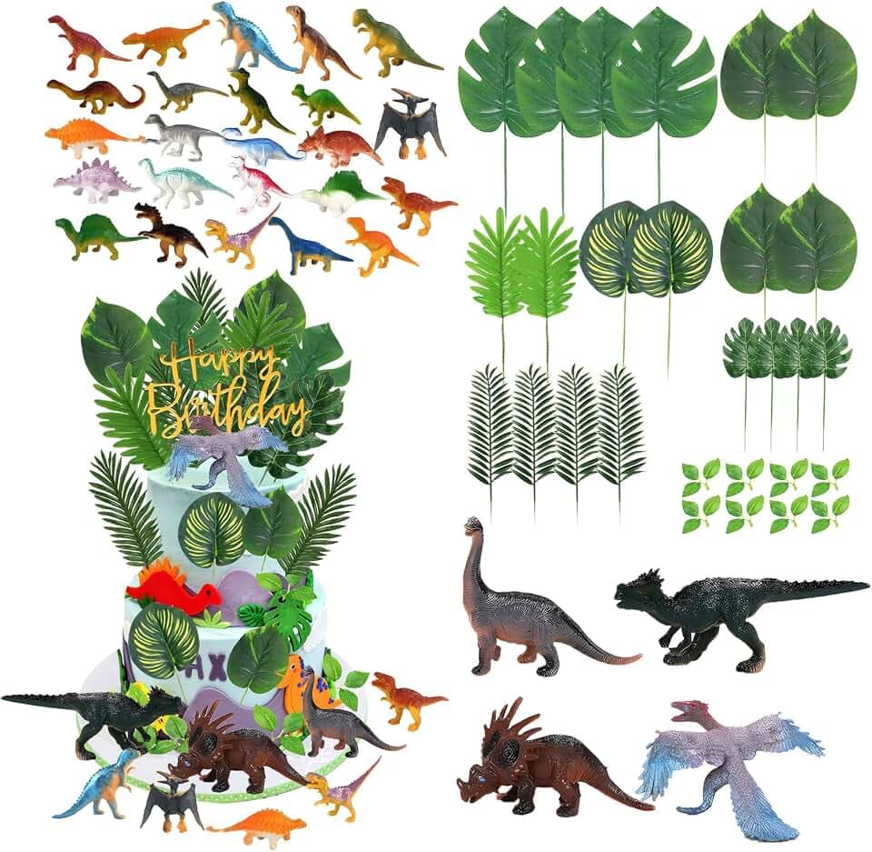 56 Stück Kuchendeko Dinosaurier Set Dino Tortendeko Kuchen Deko