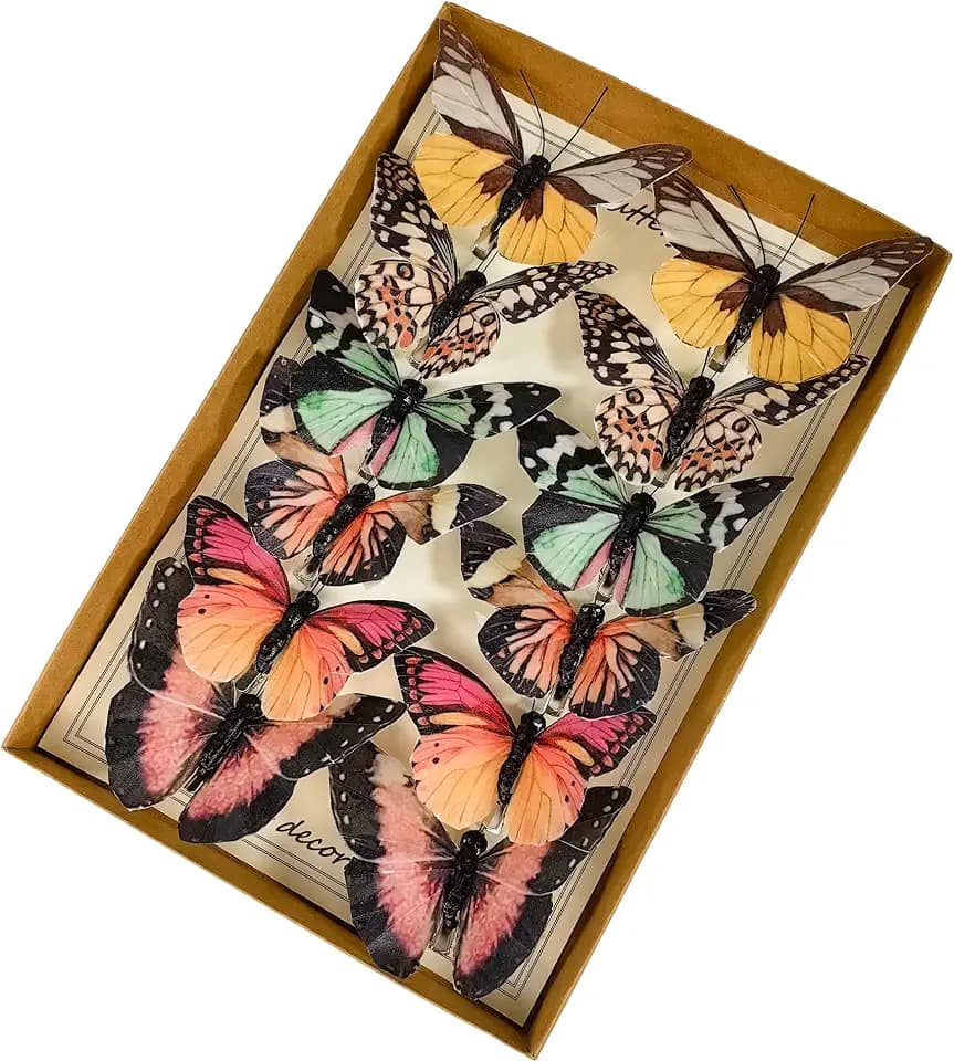 Artificial Feather 3D Butterfly Party Decorations Set of 12 with Clip 6 Color Ornaments for Home Decoration
