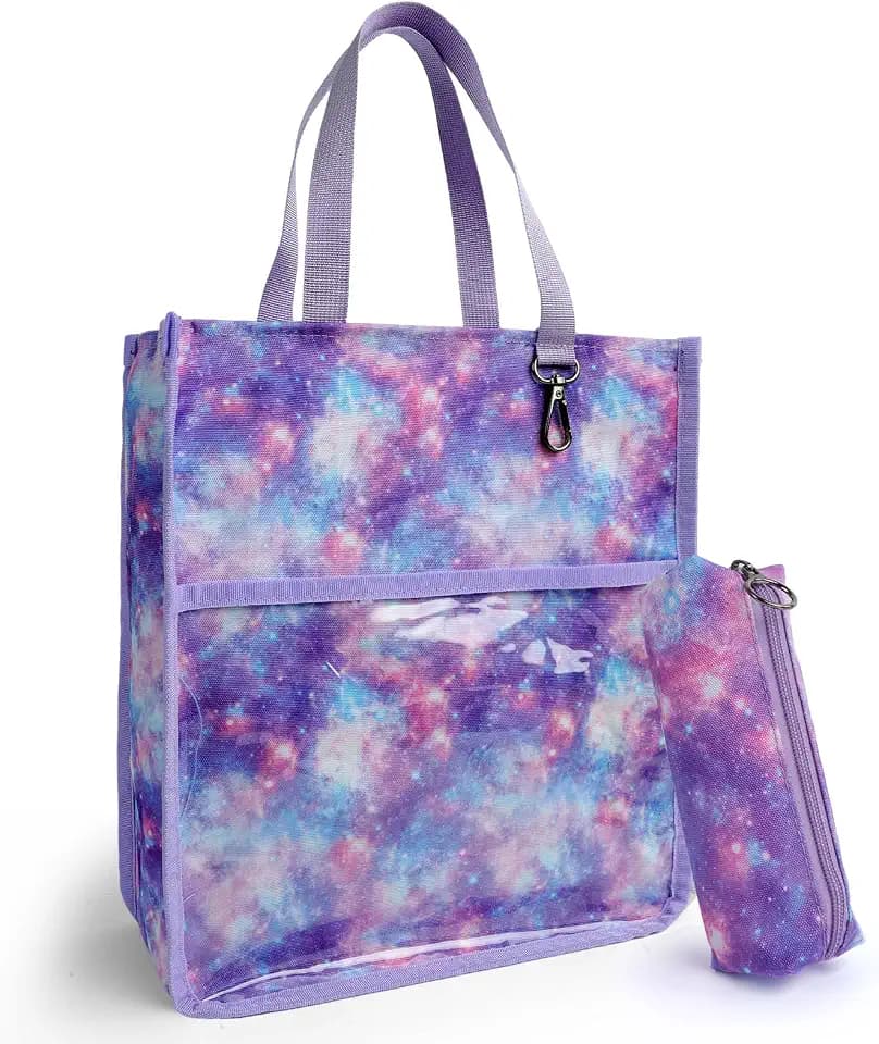 Kids Cute Tote Bags for Boys Girls Ages 4-16,Handbags with Pencil Case, Book Tote Bags with Zipper for School and Playtime (galaxy)