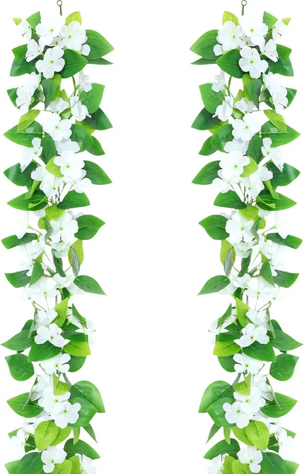 BLEUM CADE 2Pcs Fake Pothos Vines Ivy Garland with Faux White Flowers
