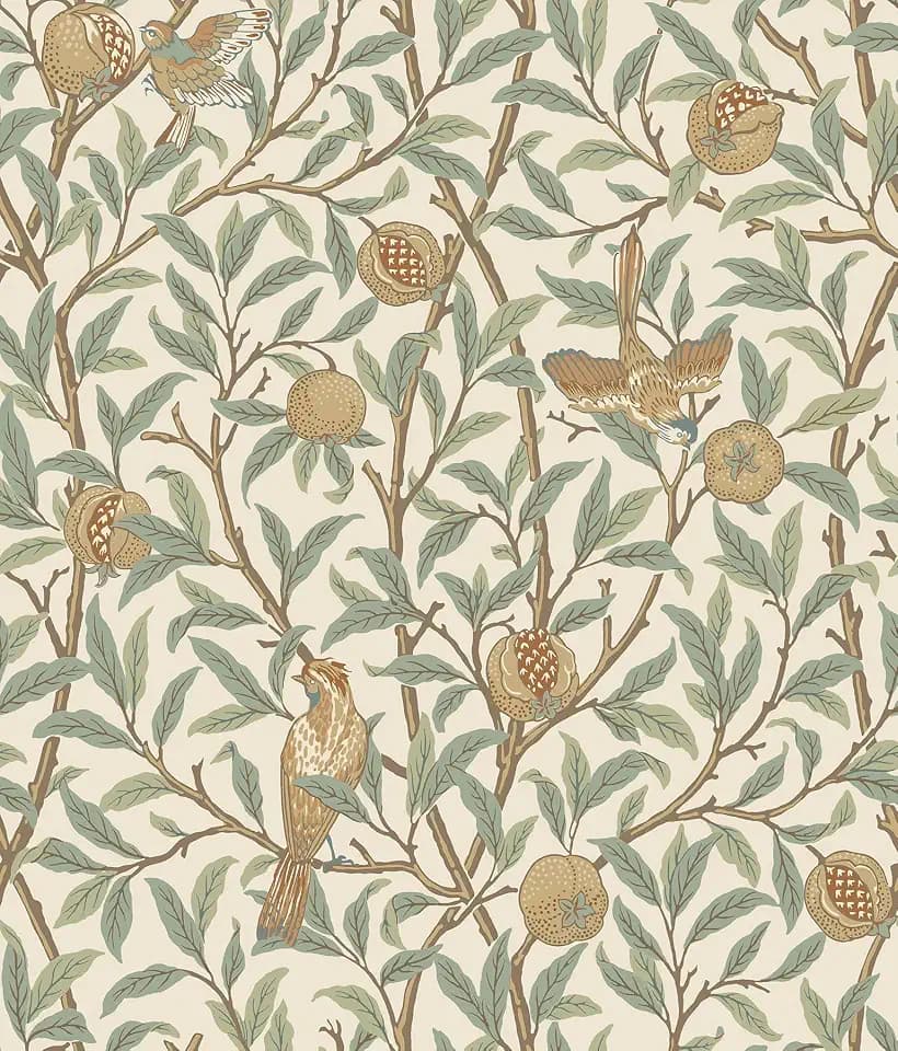 NuWallpaper x Morris & Co. Bird and Pomegranate Linen and Sage Peel and Stick Wallpaper, MCS6593