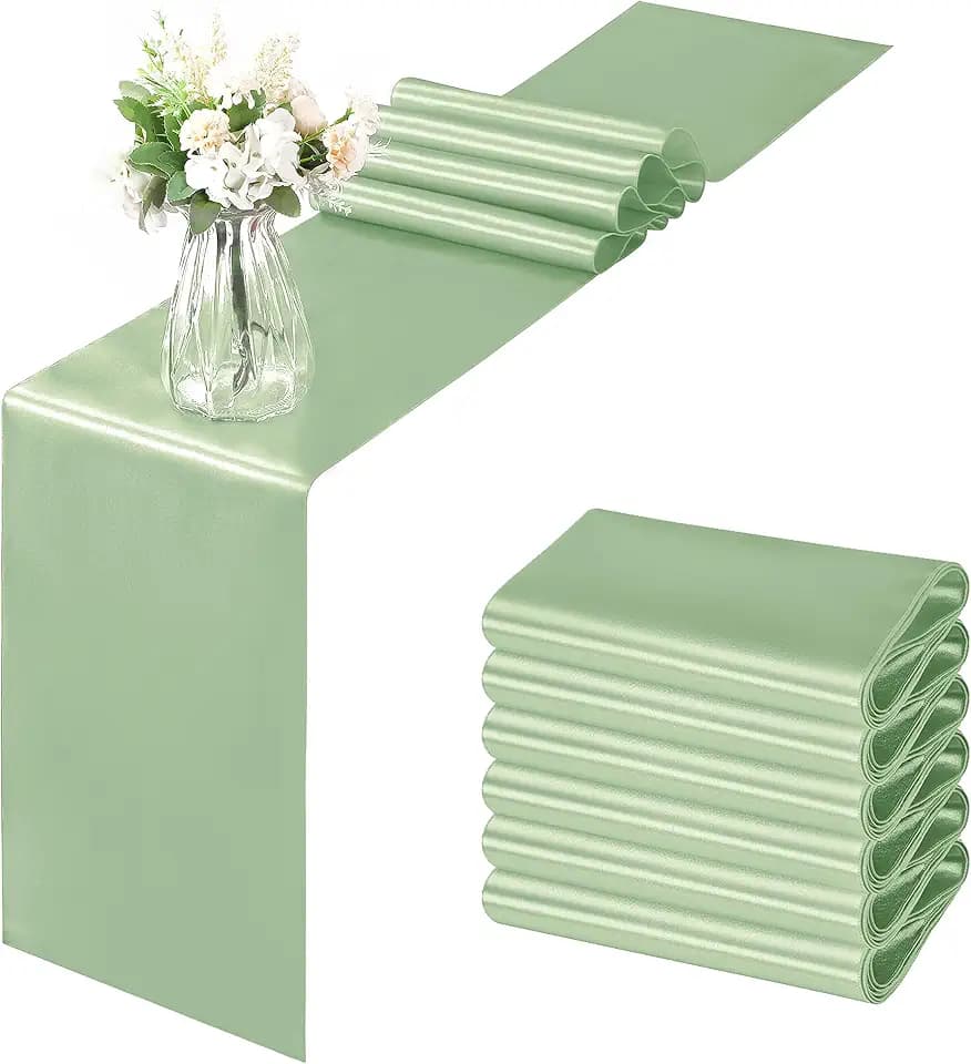 Horbaunal 6 Pack Satin Runners 12 x 108 Inch, Sage Green