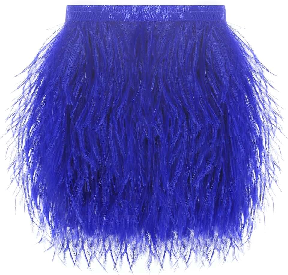 SOGUGOM 1.5Ply Royal Blue Ostrich Feather Trim, 4 Inch 2 Yards