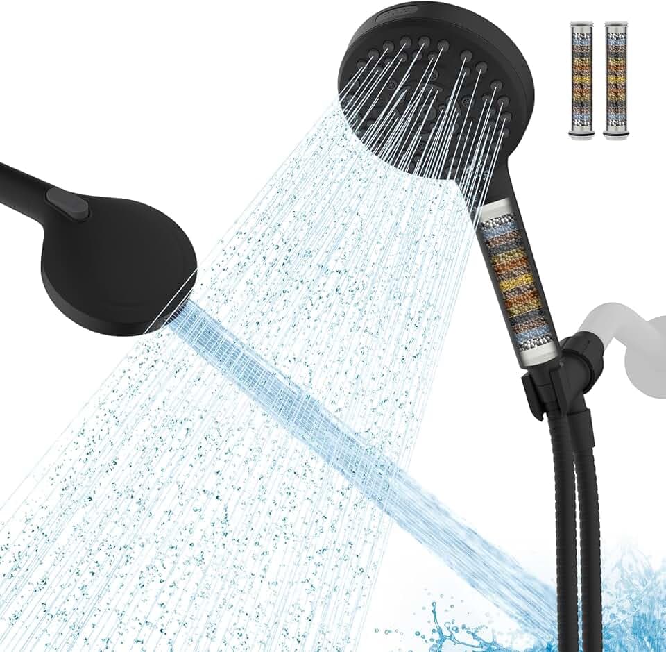 Hibbent High Pressure 10 Spray Showerhead with 3 Filters, Matte Black
