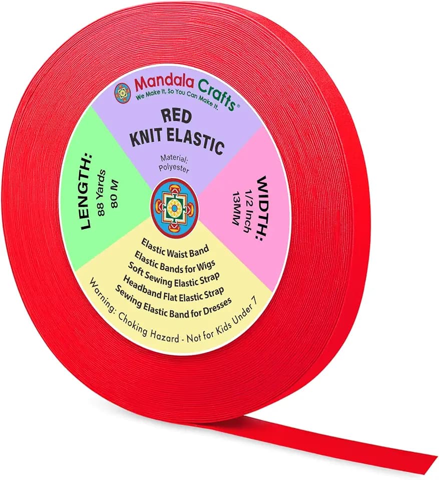 Mandala Crafts 1/2 Inch Red Knit Elastic Band for Waistbands & Sewing