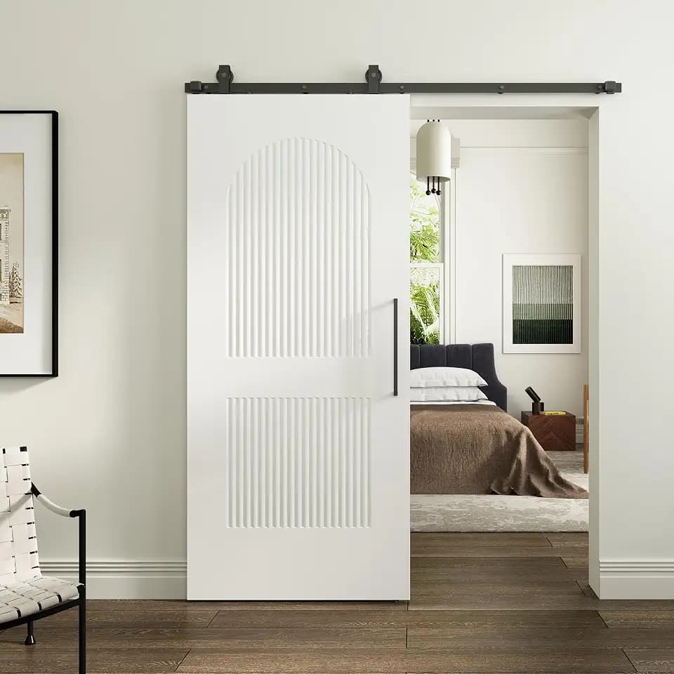 BarnSmith 36''x84'' Sliding Barn Door, 2 Panel with Reeded Arc White Primed