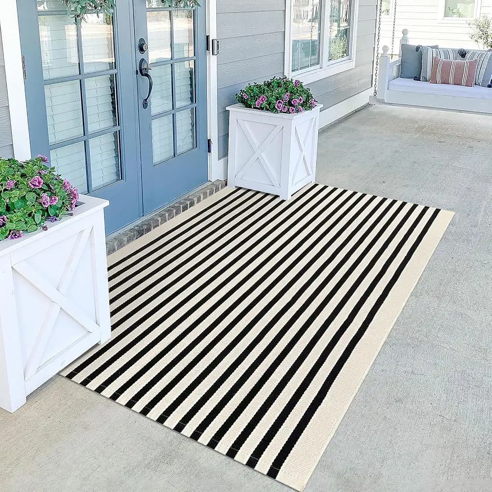 KILOCOCO Beige Striped Rug 4x6 ft Indoor Washable Rugs Front Door Rugs