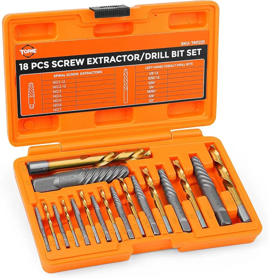 18 Piece Easy Out Screw Extractor Set and Left-Hand Drill Bit Set
