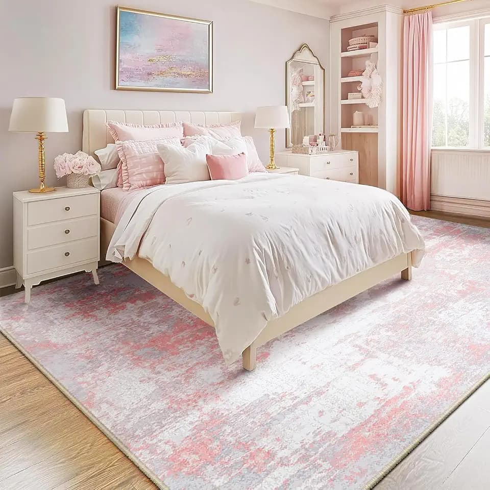 RELEANY Washable 6'x8' Abstract Area Rug for Living Room Gray Pink