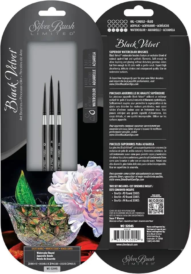 Silver Brush Limited Black Velvet Watercolor Round Paintbrush Set, 3pc