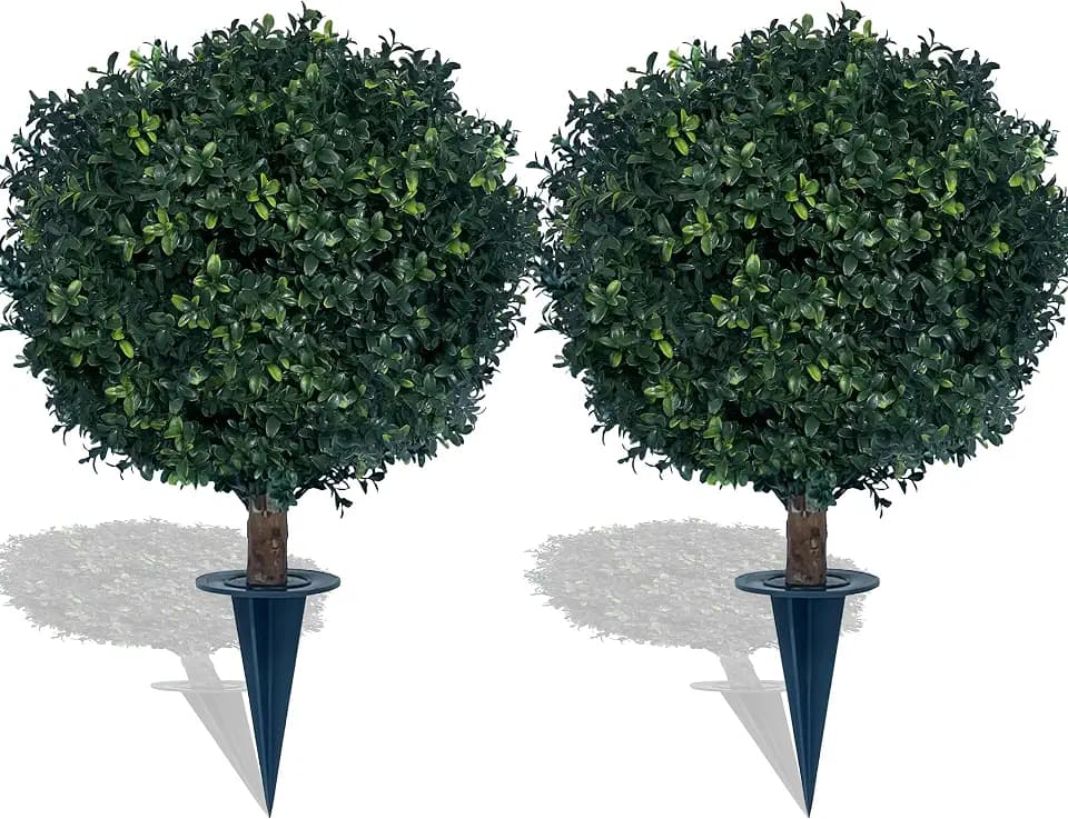 BLONYUVC Artificial Boxwood Ball Bush 27" Tree UV Resistance Rated with Spike. Easy to Push in The Ground.Plant Looks Great in a Planter Anywhere. Indoor/Outdoor Decor 2 Pack