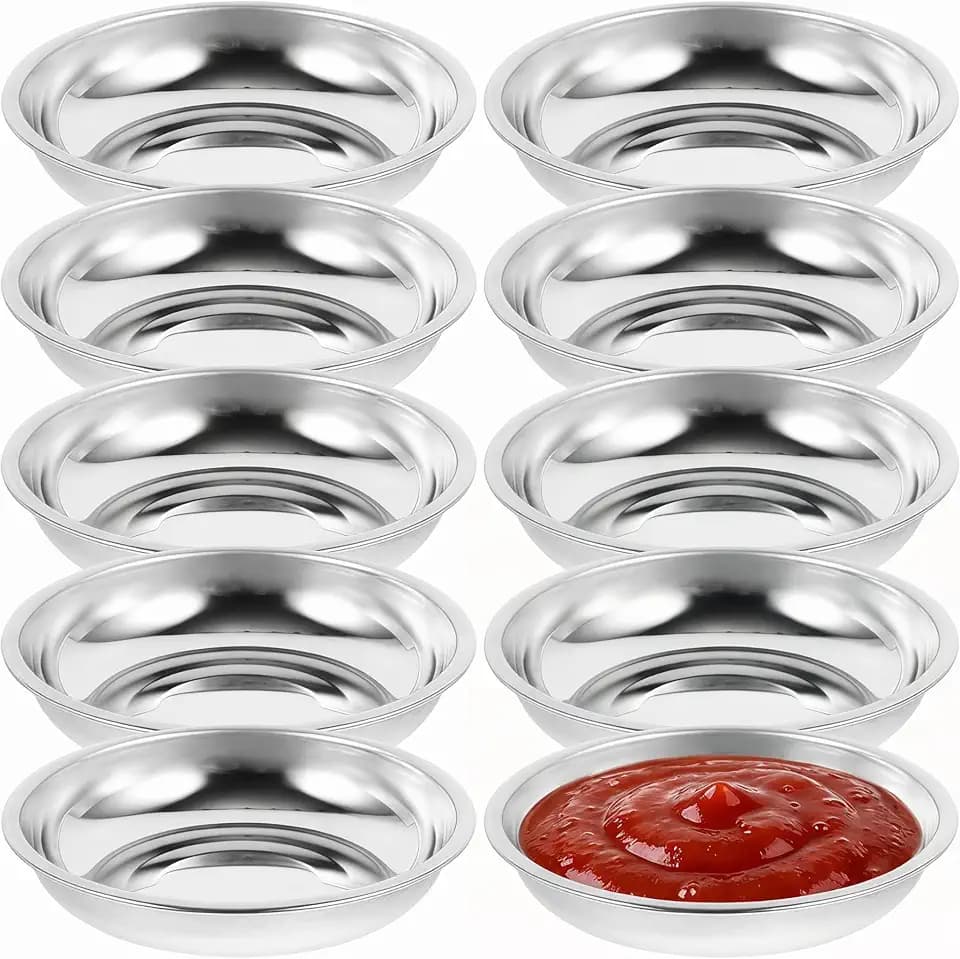 DOITOOL 10 Pcs Stainless Steel Sauce Dishes 3.14 inch Round Small Plates for Condiments Mustard Soy Sauce Appetizers Snacks Home Kitchen Restaurant Parties