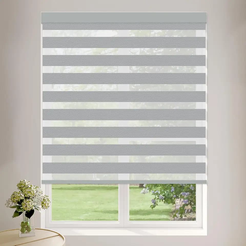 Cordless Zebra Blinds for Windows (41" W X 72" H, Grey) Free-Stop Zebra Roller Shades Dual Layer Light Filtering Privacy for Day and Night, Light Control for Home, Bedroom, Office