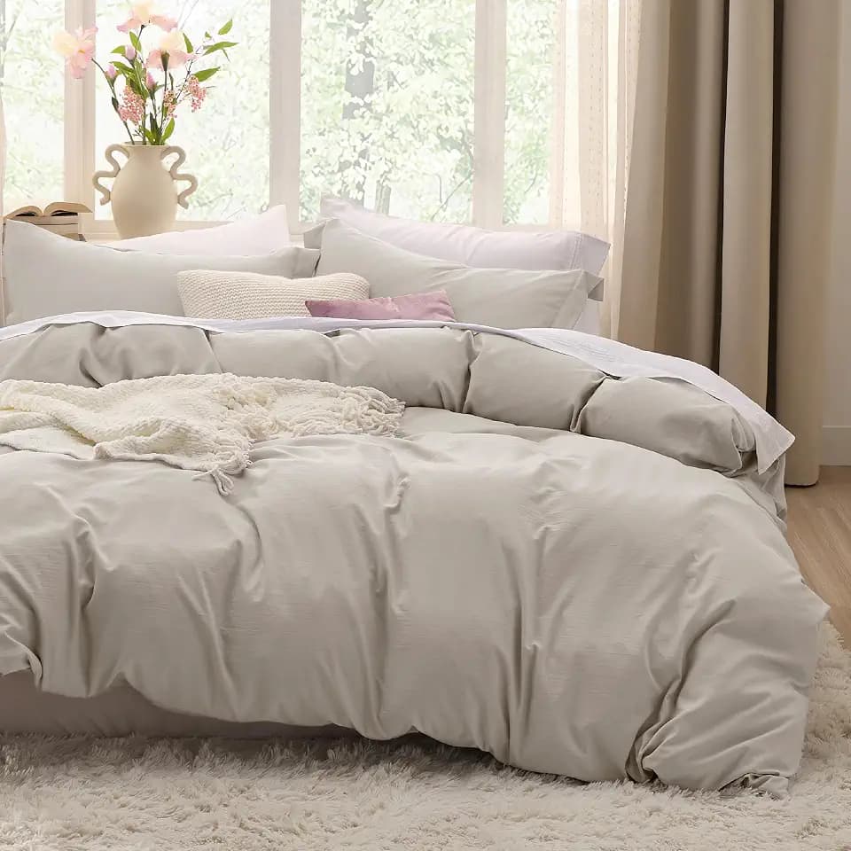 Bedsure Prewashed Duvet Cover Queen, Cotton-Like Soft Bedding Set, Linen