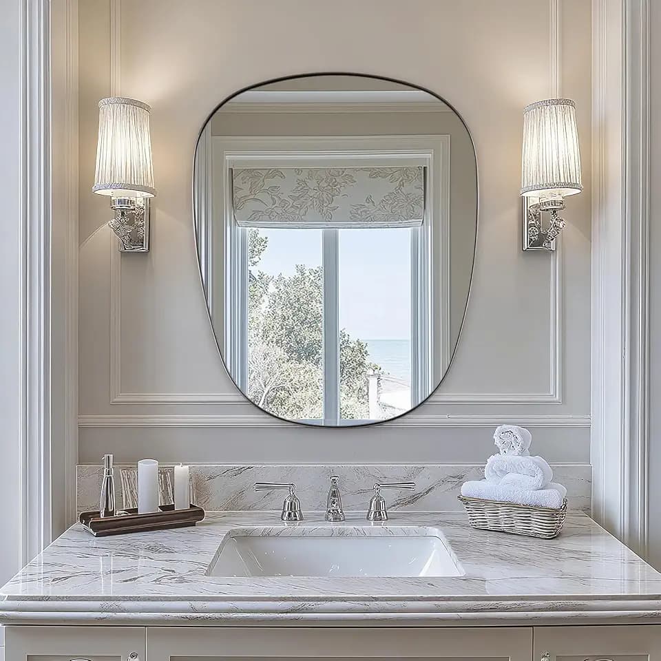 ANDY STAR Irregular Wall Mirror, 24"x30" Brushed Nickel Vanity Mirror for Bathroom, Unique Scalloped Design in Stainless Steel Metal Frame, Ideal for Living Room, Bedroom, Entryway
