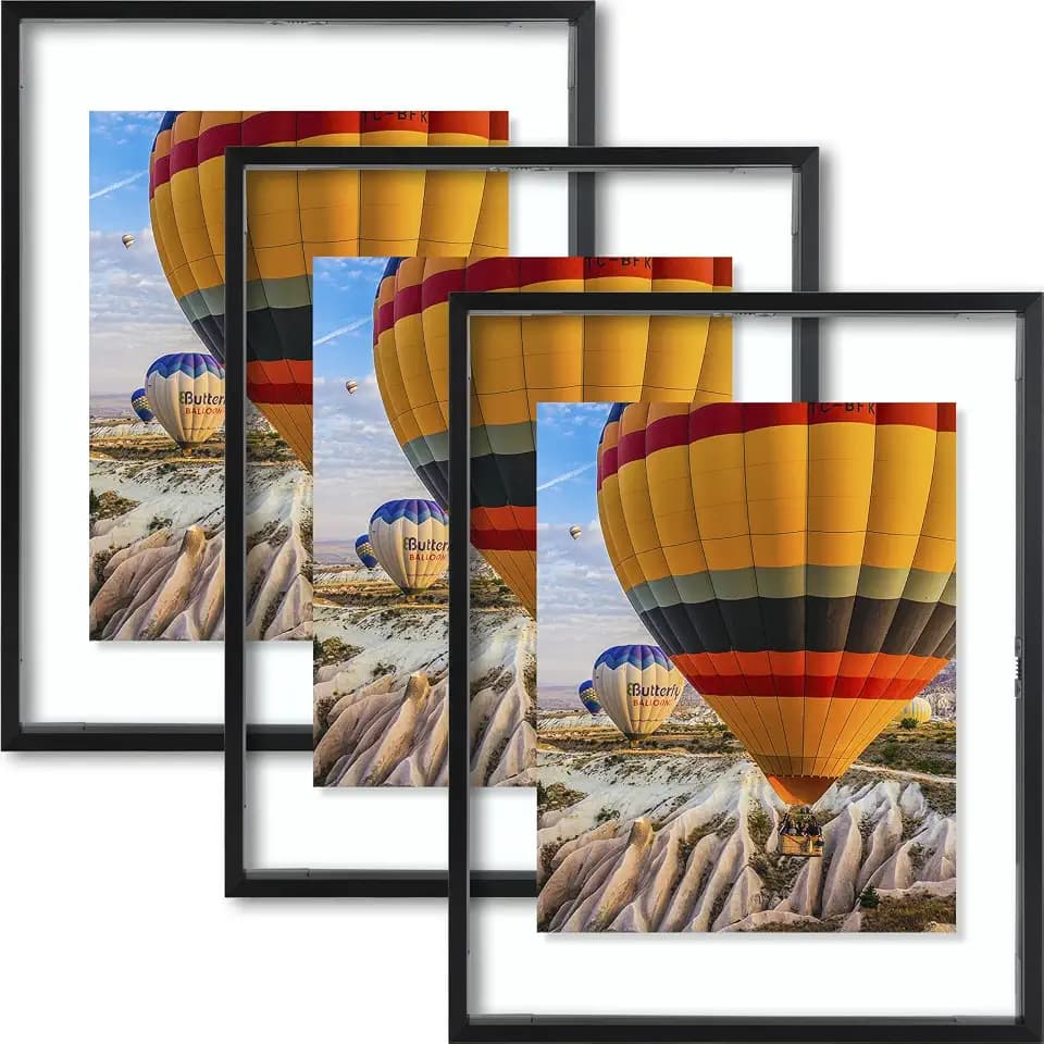 Golden State Art 11x14 Black Aluminum Floating Picture Frame, 3 Pack