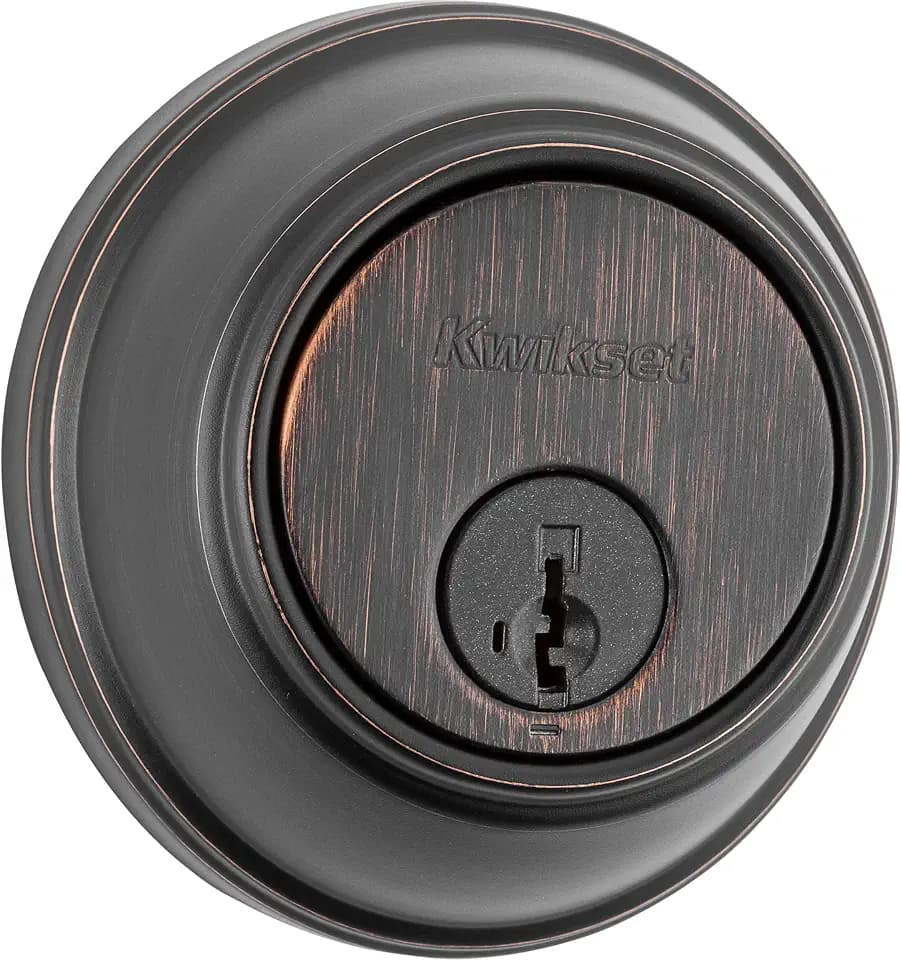 Kwikset 817 Deadbolt Lock, Venetian Bronze Round Exterior Keyed Front Entry Door, Pick Resistant SmartKey Rekey Security, Single Cylinder Dead Bolt, with Microban Protection