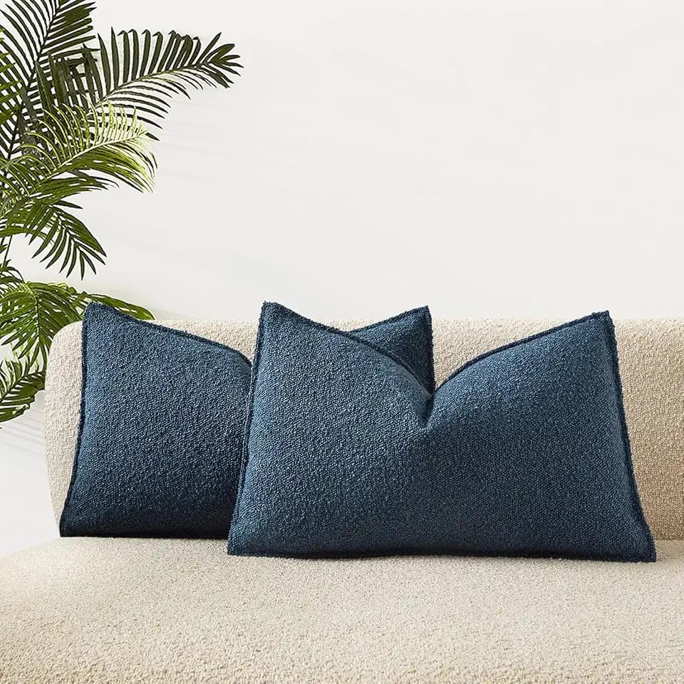 Blue 16x24 Boucle Textured Throw Pillow Covers Set of 2 for Couch Sofa Bed