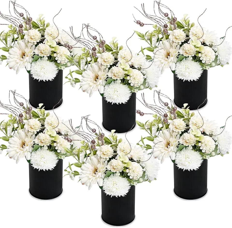 Ivory White & Rose Gold Flower Table Centerpieces, Set of 6