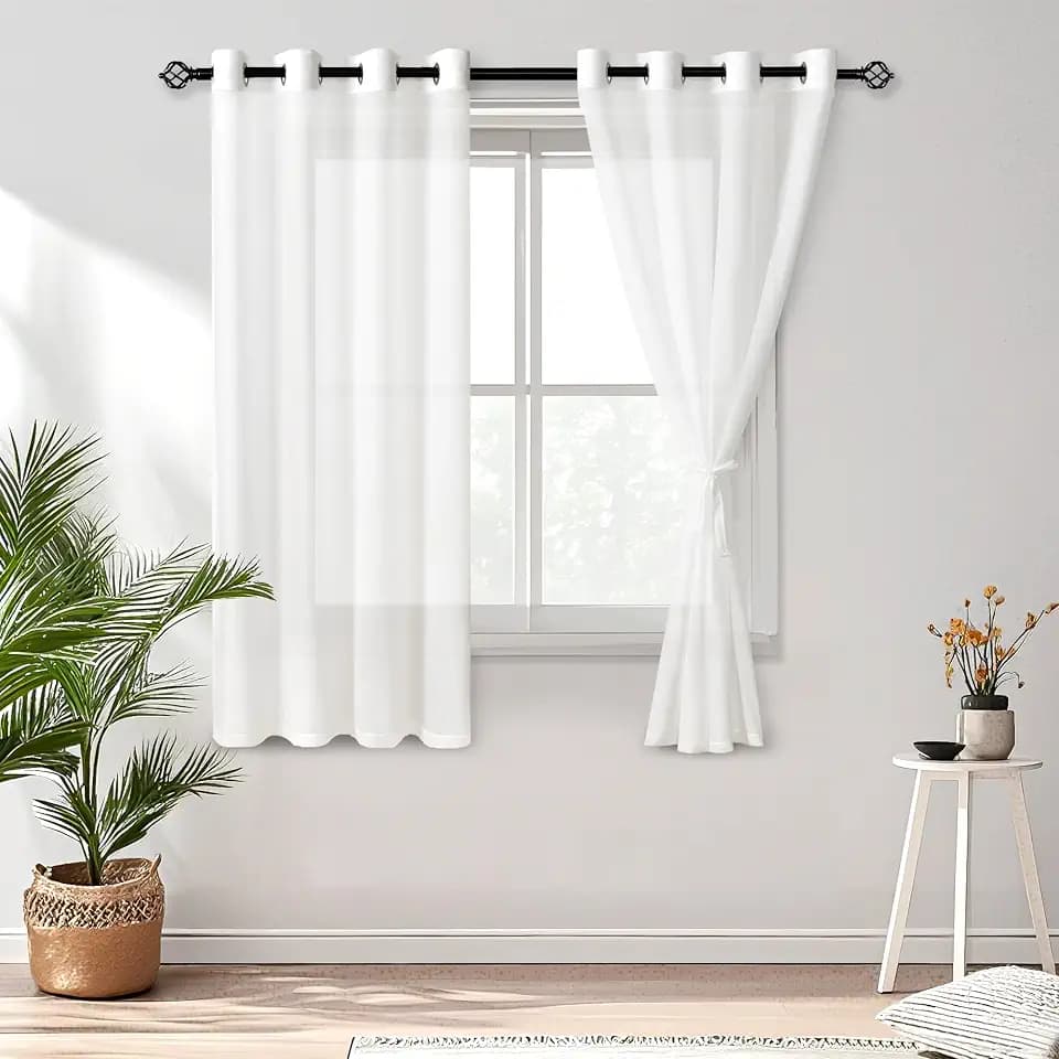 DWCN Non-See-Through White Privacy Sheer Curtains Light Filtering Window Curtains Drapes for Living Room Bedroom 52x72 Inch, 2 Panel