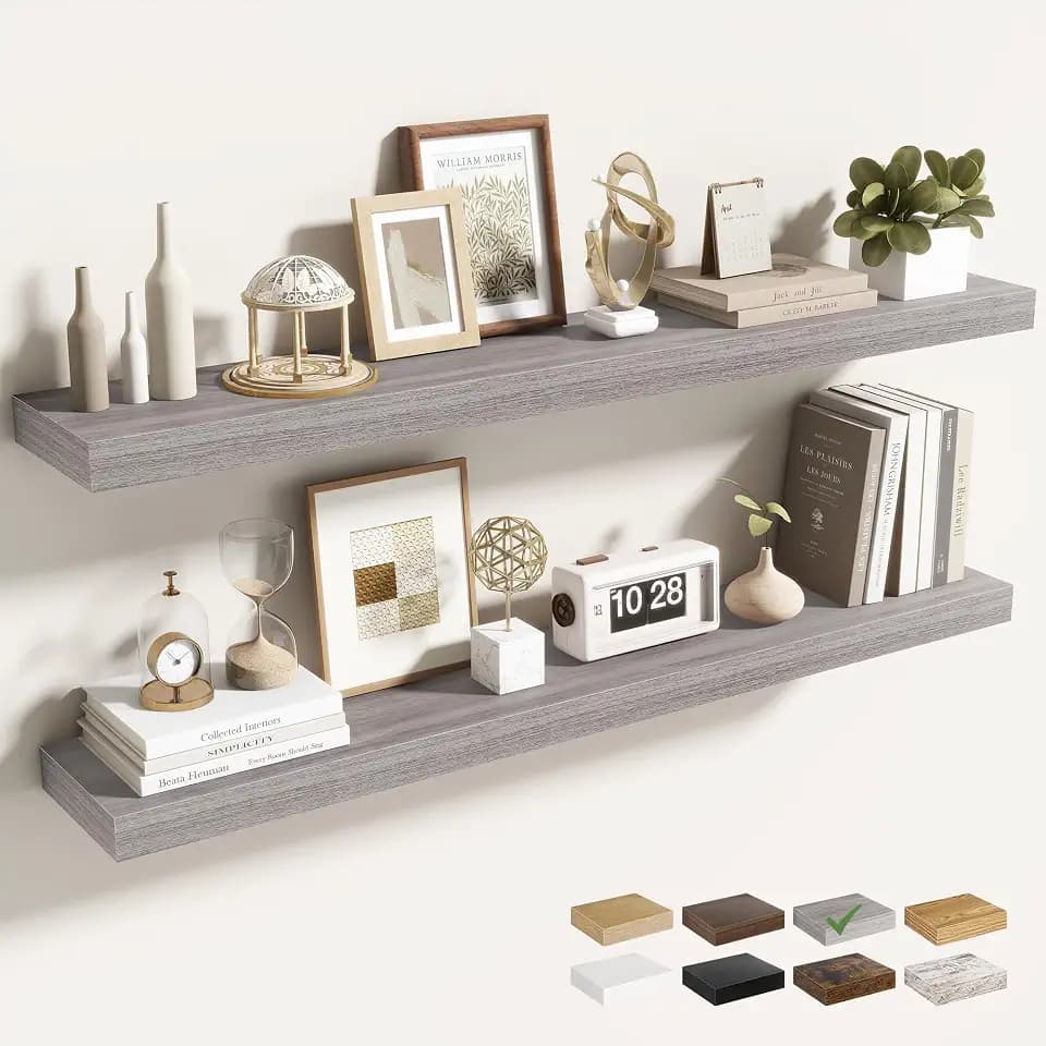 Acovy 40 Inch Floating Shelves for Wall 2 Pack, 40" Wall Shelves for Books, Storage, Decor, Wall Mounted Floating Shelf with Invisible Brackets for Kitchen, Living Room, Gray
