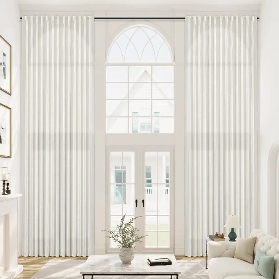 Ivory Linen Sheer Extra Wide Curtains 144 Inches Long 100 Inch Width for Living Dining Room Privacy Light Filtering Back Tab Curtain Drape 144 Inch Length for Sliding Door Bedroom(1 Panel, W100xL144)