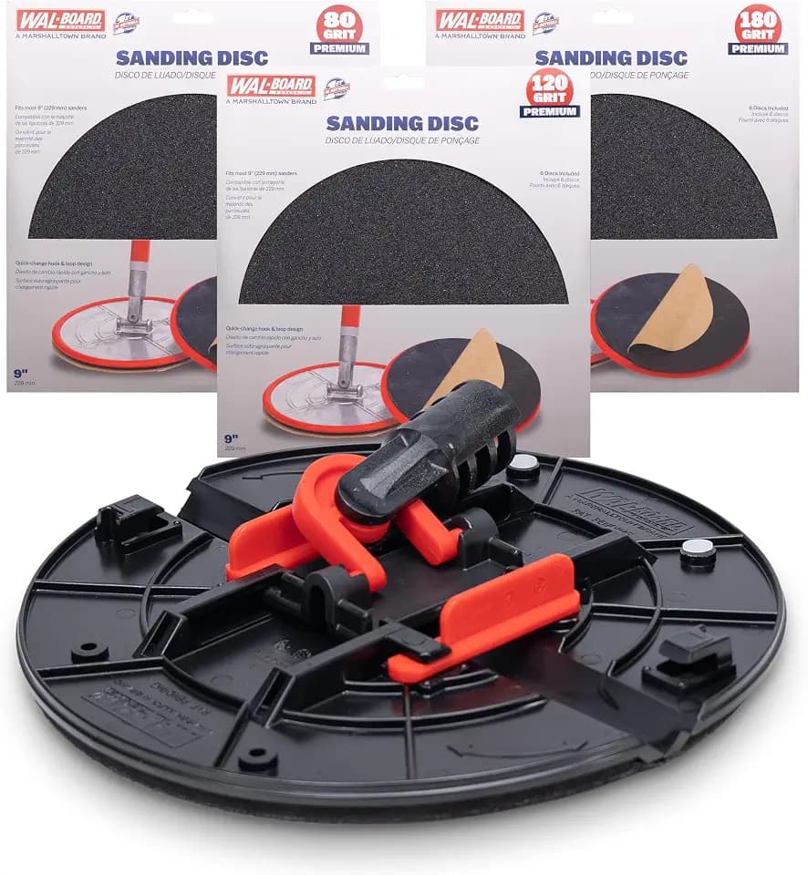 WAL-Board Tools Folding Radial Drywall Sander Kit, 9 Inch, 18 Sanding Discs