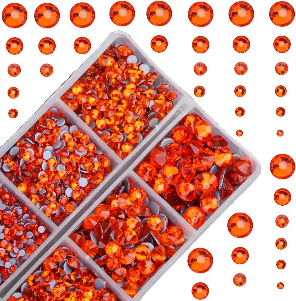 4000pcs Mixed Size Hot Fix Round Crystals Gems Glass Stones Hotfix Flat Back Rhinestones (Orange)