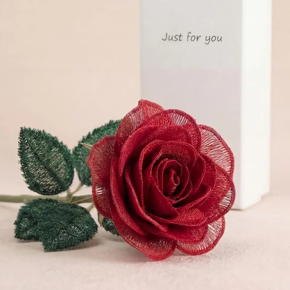 Red Handmade Lace Flower 13 Year Anniversary Flower for Her 11.81 Inches Lace Gifts for Wedding Birthday