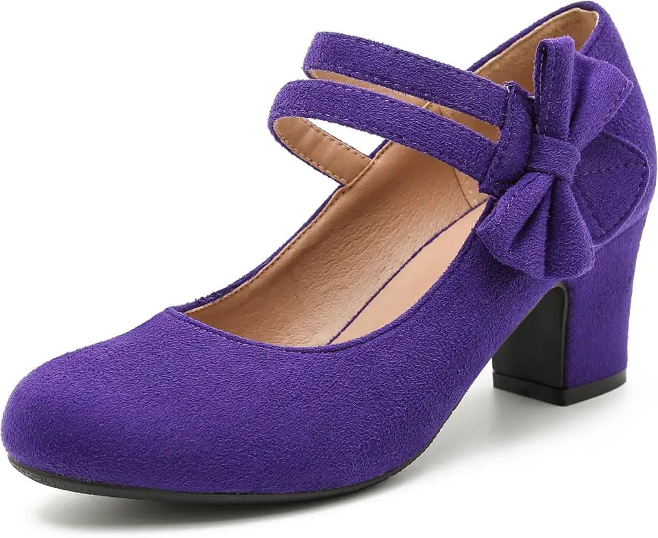 Women's Mary Jane Heels Bow Retro Closed Toe Pumps Dress Wedding Shoes