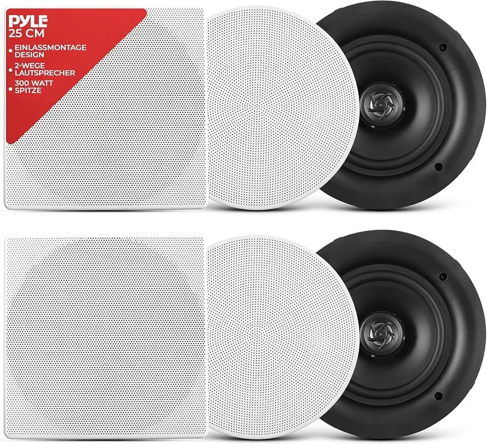 Pyle Deckenlautsprecher, Einbaulautsprecher, 250W- Deckenlautsprecher Bluetooth, 2 Wege Lautsprecher, Wandlautspreche, 25cm, flache Lautsprecher, rund, Ceiling Lautsprecher, 28cm, für Zuhause/ Büro