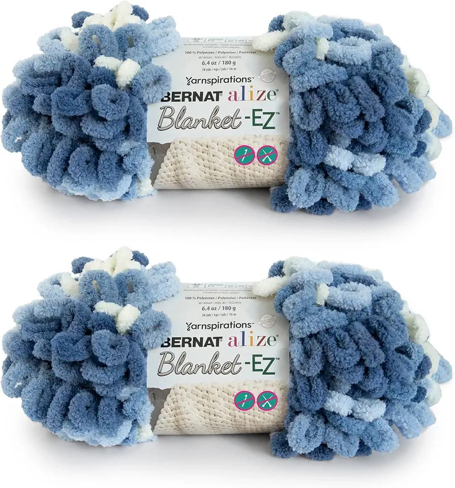 Bernat Alize Blanket-EZ Chunky Yarn for Hand Knitting, Denim Blues 2-Pack