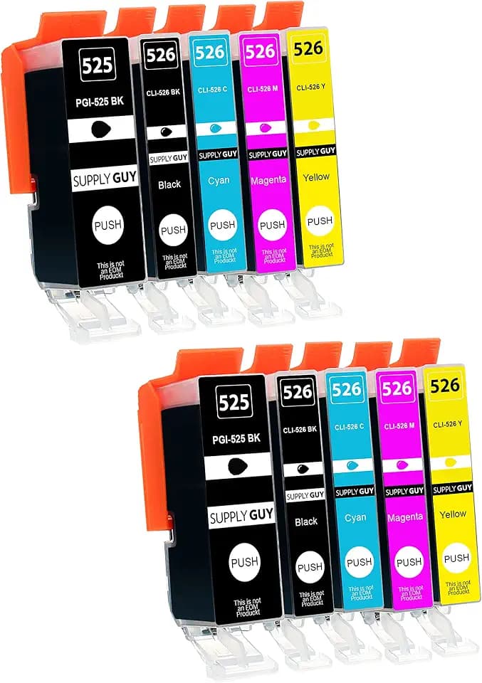 Supply Guy 10 Druckerpatronen mit Chip kompatibel mit Canon PGI-525 CLI-526 für Pixma IP4850 IP4950 IX6550 MG5140 MG5150 MG5240 MG5250 MG5300 MG5340 MG5350 MX715 MX885 MX895