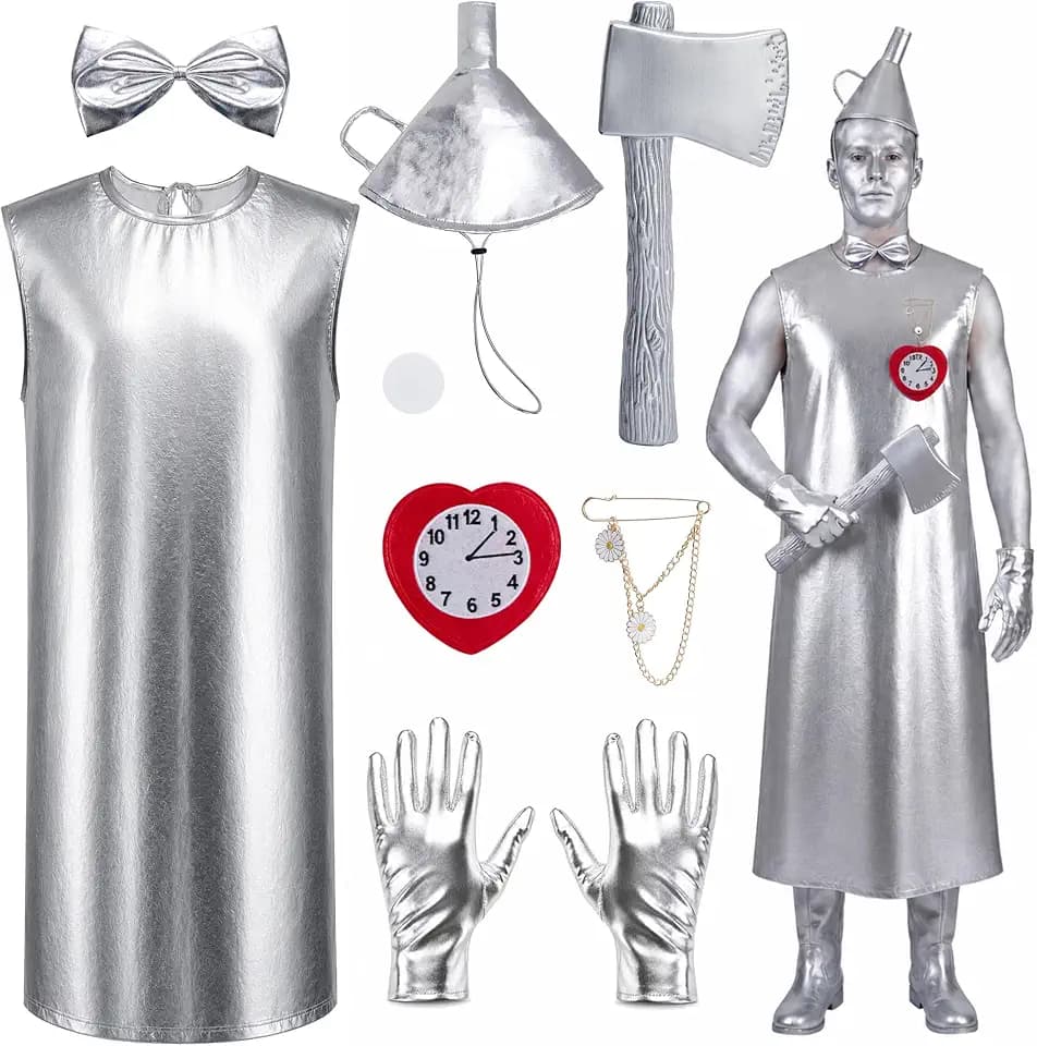 Halloween Tin Man Costume, Scarecrow Costume and Silver Hat Axe Accessories