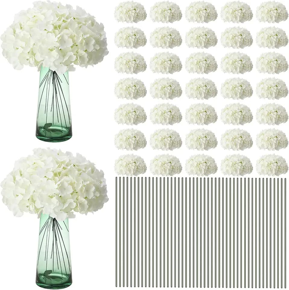 Unittype 100 Pieces Silk Hydrangea Artificial Flowers, White