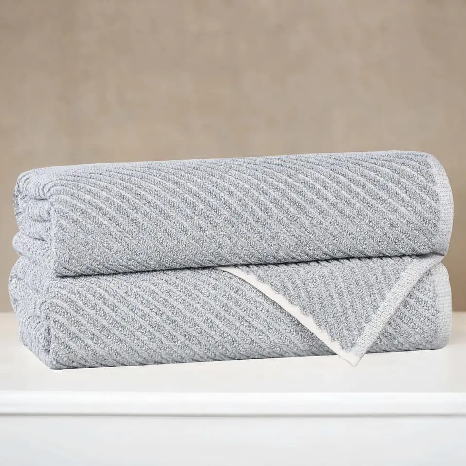SUPERIOR Amelia Viscose Cotton Blend Medium Weight Towels, for Bathroom, Shower, Spa, Plush, Quick Dry, Ultra-Soft Towels, Bath Essentials, Ribbed Design, Bath Towels, Set of 2, Denim Blue