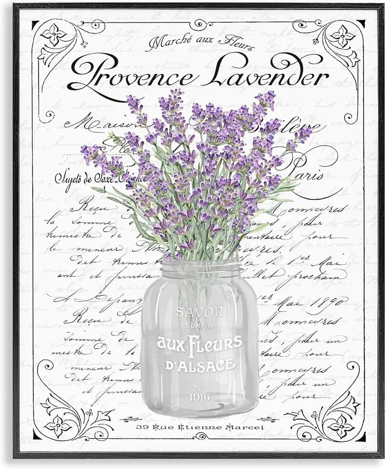 Lavender Ornate French Script Floral, 11 x 14 Inch Framed Giclée Print