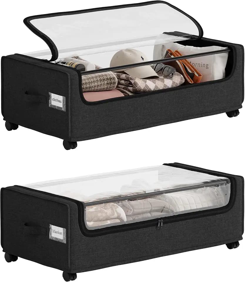 Under Bed Storage With Wheels, XXXXL Large Underbed Storage Organizer, 90L Capacity, for Shoes, Clothes, Blankets, Bedding