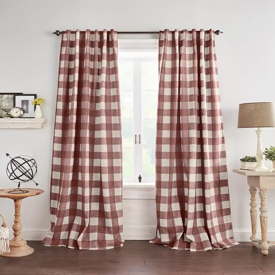Grainger Buffalo Check Blackout Window Curtain, Red - 52" W x 108" L