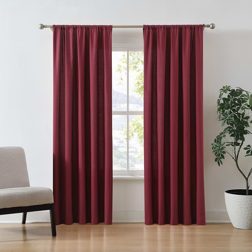 Brooklyn Loom Solid Cotton Percale Burgundy 50x84 Window Curtain Pair, Solid Color Themed, Oeko-TEX Certified Confidence
