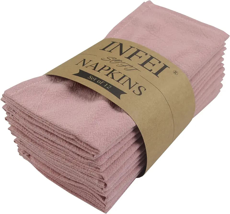 Plain Color Dinner Cloth Napkins, Set of 12 (16.9 x 16.9 Inches), Reusable Cotton Kitchen Table Napkin, for Cocktail Parties, Weddings, Hotel & Home Use (Dusty Pink)